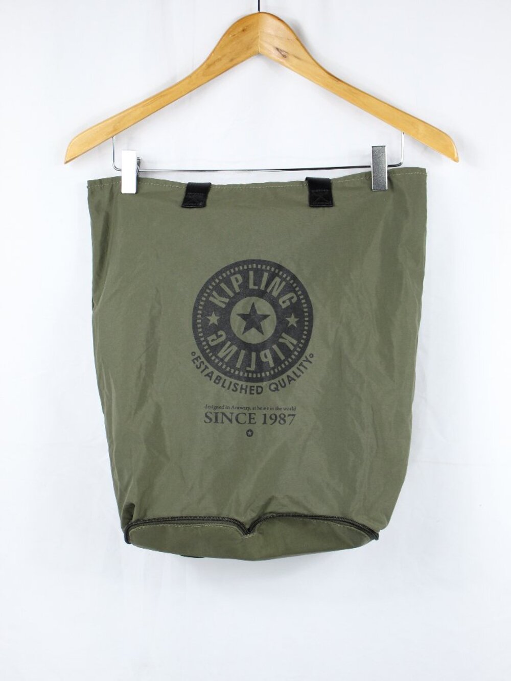 KIPLING HIP HURRAY FOLDABLE/PACKABLE OPEN TOTE BAG POLYAMIDE BAG OLIVE GREEN